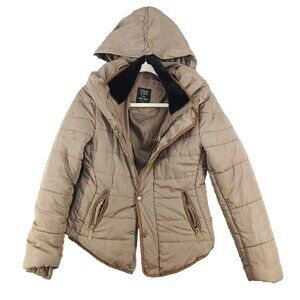 TWO WAY Puffer Jacket Full Zip Size S (4-6) Hidden Hoodie Collared Zip Pockets